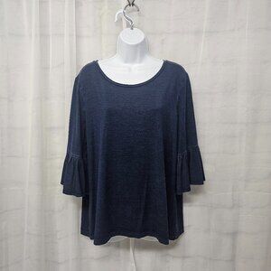Chico's Blue Blouse Ruffle Peasant Boho Minimalist Casual 3 (XL)